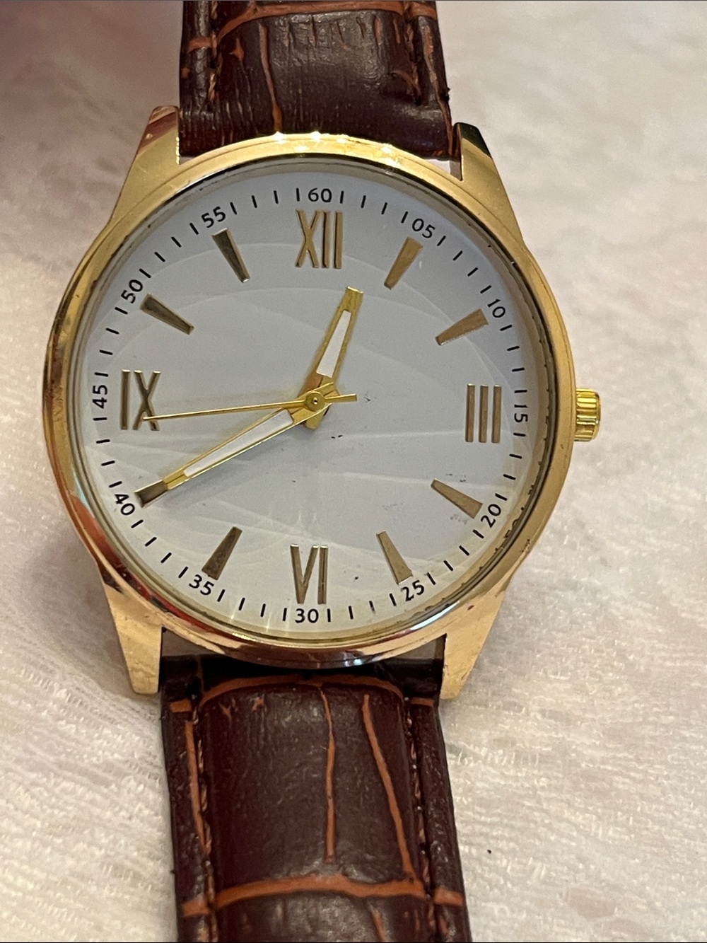 Classic Gold-Tone Watch with Brown Strap -Unbranded